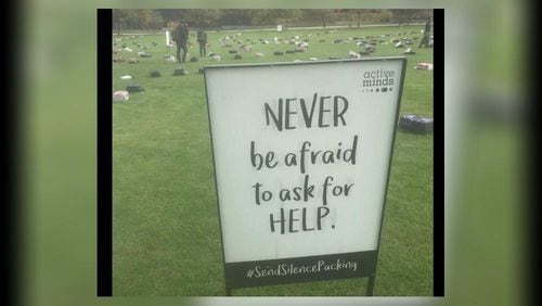 This sign was posted on Georgia Tech's campus on Thursday, Nov. 7, 2019 as part of a display to encourage students to seek counseling for anxiety, depression or stress.