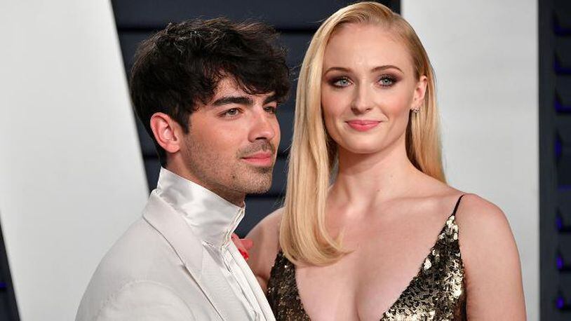 Joe Jonas (left) and Sophie Turner attend the 2019 Vanity Fair Oscar Party hosted by Radhika Jones at Wallis Annenberg Center for the Performing Arts on Feb. 24, 2019, in Beverly Hills, Calif.