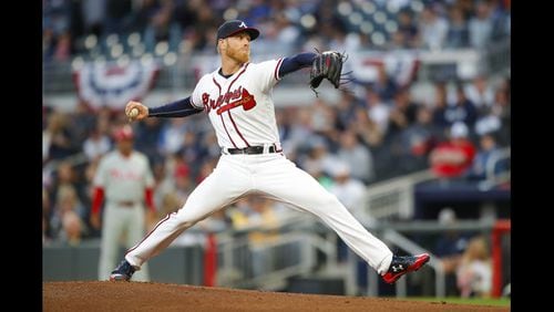 Mike Foltynewicz had seven strikeouts in five innings but gave up three runs (two earned) and two solo homers  and go no decision in a Braves loss to the Phillies. (AP photo)