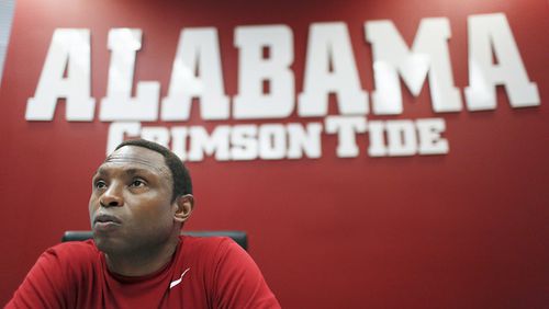 Alabama basketball coach Avery Johnson speaks during an interview, Monday, Oct. 30, 2017, in Tuscaloosa, Ala. (AP Photo/Brynn Anderson)