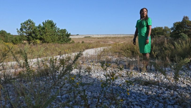October 18, 2016 - Atlanta - Liza Milagro, the airport’s senior sustainability leader, at the site of the future Green Acres airport composting and recycling facility. BOB ANDRES /BANDRES@AJC.COM