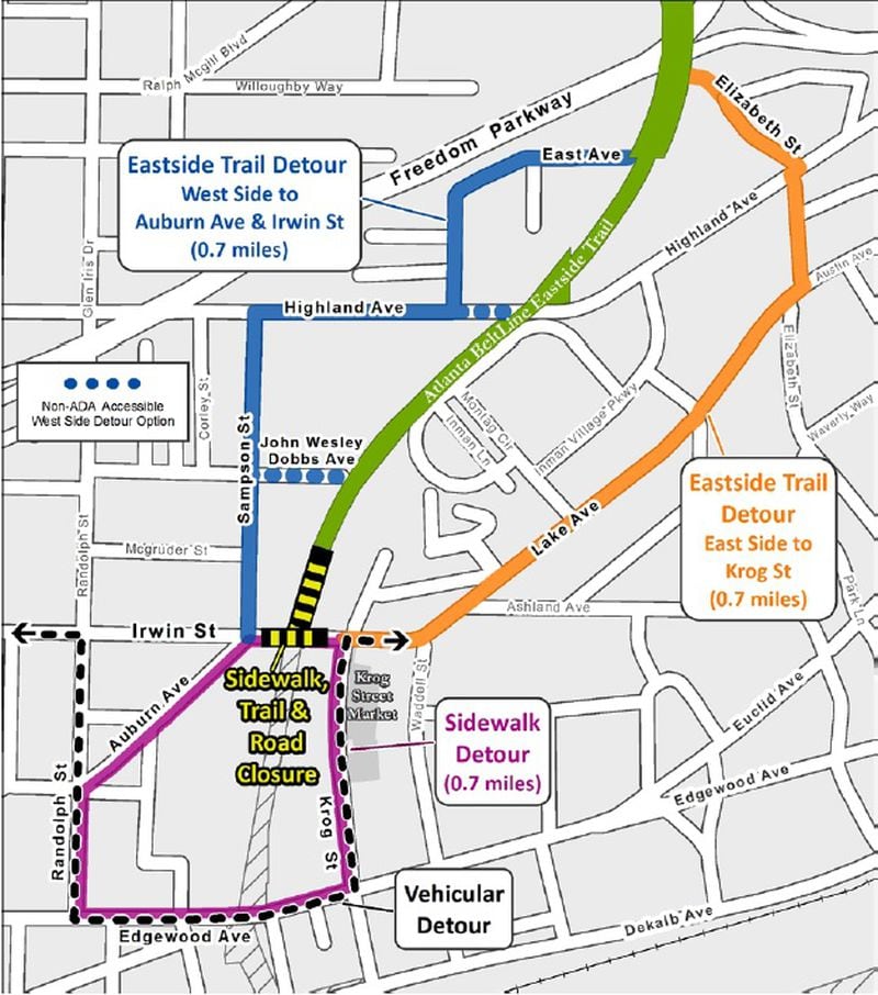 Detour routes will be established during the Beltline’s nearly month-long closure of an Old Fourth Ward intersection. 
