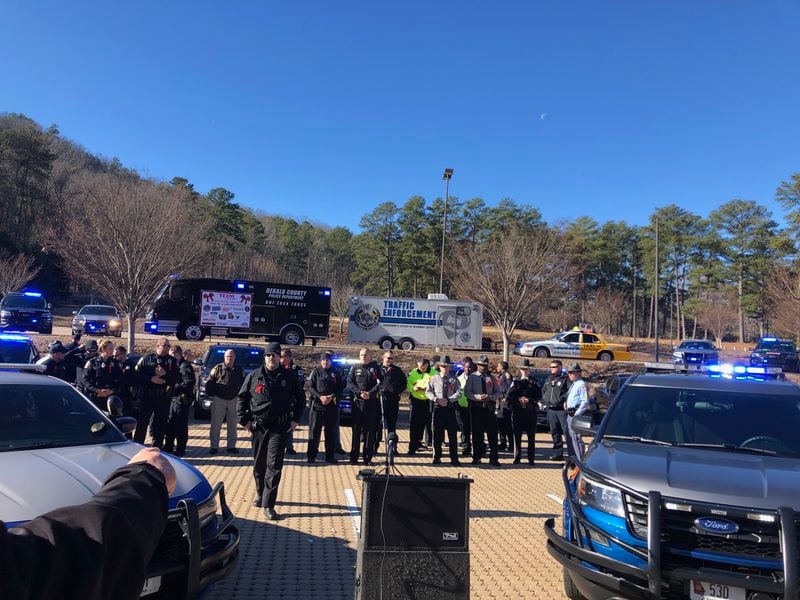 Several law enforcement agencies prepare to mobilize for Georgia’s “Drive Sober or Get Pulled Over” holiday campaign. The campaign kicked off at Stone Mountain Park on Wednesday, December 18th. Credit: Doug Turnbull/WSB Triple Team Traffic