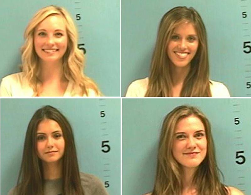 Among the actresses arrested were (clockwise from top left) Candice Accola, Kayla Ewell, Sara Canning and Nina Dobrov.