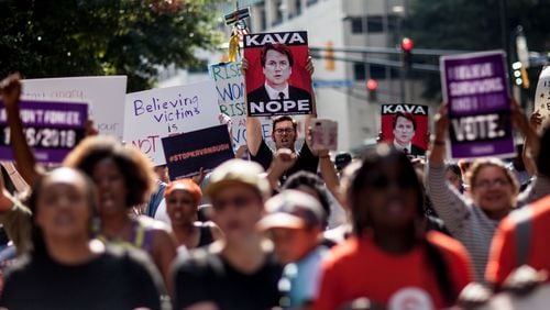 Demonstrators march in Atlanta during a protest ahead of the expected confirmation of Supreme Court nominee Brett Kavanaugh on Saturday, Oct. 6, 2018. (Photo: BRANDEN CAMP / Contributed)