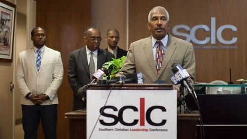 Atlanta NAACP President Richard Rose speaking in a 2015 press conference calling for the removal of all symbols of the Confederacy from state-owned and operated buildings. BRANDEN CAMP/SPECIAL