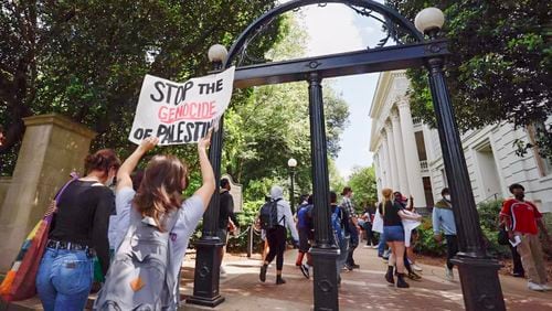 Numerous arrests have followed after and others protested Israel’s conduct in its war with Hamas during demonstrations at the University of Georgia. ( Miguel Martinez / AJC )