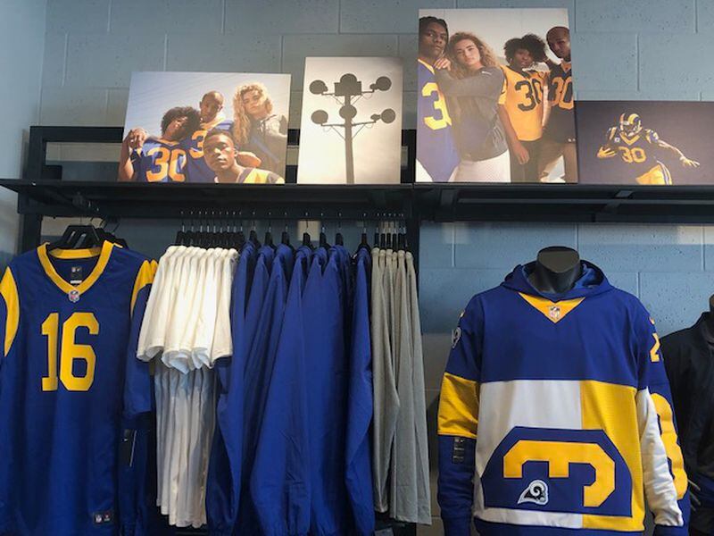 Rams quarterback Jared Goff's jersey was going for $100 at the Nike Story at The Grove in Los Angeles. (By D. Orlando Ledbetter/dledbetter@ajc.com)