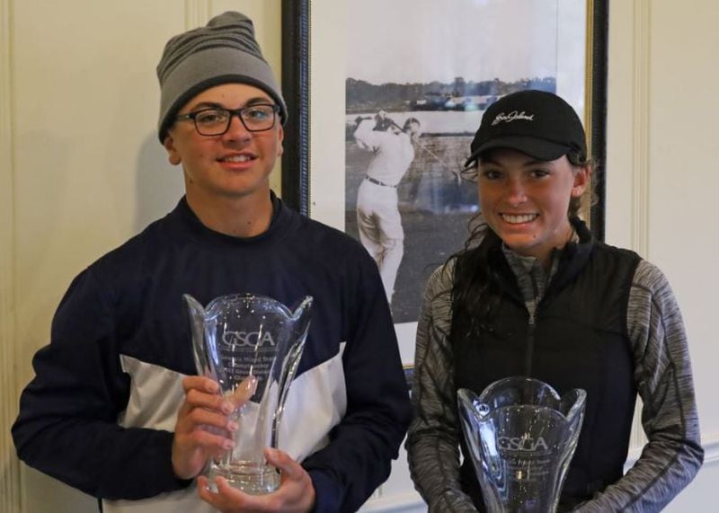 Jack Roberts and Katie Barber of St. Mary’s won the gross division of the GSGA’s Mixed Team Championship at Sea Island Golf Club.