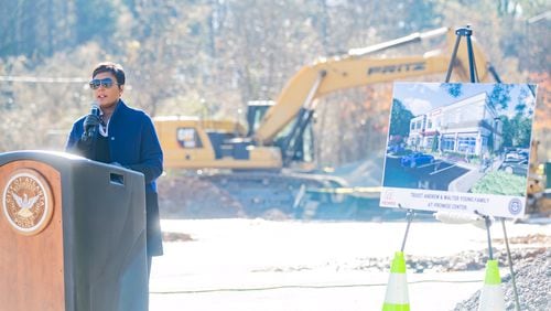 Atlanta Mayor Keisha Lance Bottoms speaks at the groundbreaking ceremony for the new At-Promise Center on Tuesday.