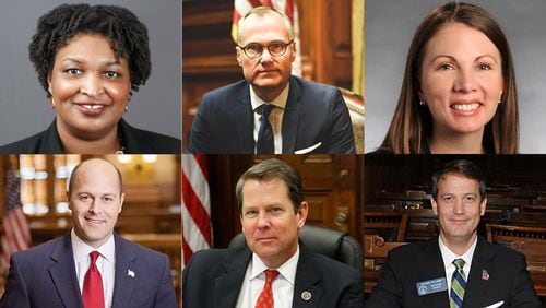 There are reasons for and reasons against why candidates for higher state office in Georgia are now weighing a decision whether to resign from posts they already hold. It’s a particularly big questions for Georgia’s candidates for governor. Stacey Abrams, upper left, has already resigned from the Legislature. Republican Casey Cagle, upper center, will remain as lieutenant governor. Democratic state Rep. Stacey Evans, upper right, has yet to announce a decision. Republican state Sen. Michael Williams, lower right, has said he will keep his current job, as has Republican Georgia Secretary of State Brian Kemp, lower center. Republican state Sen. Hunter Hill, lower left, announced this week that he is resigning.