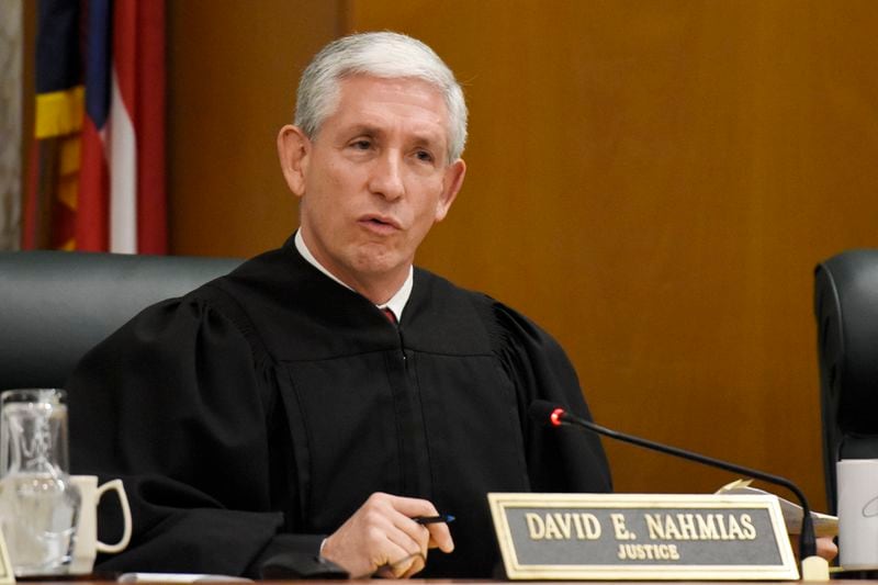Justice David E. Nahmias during oral arguments before the Georgia Supreme Court. (DAVID BARNES / DAVID.BARNES@AJC.COM)