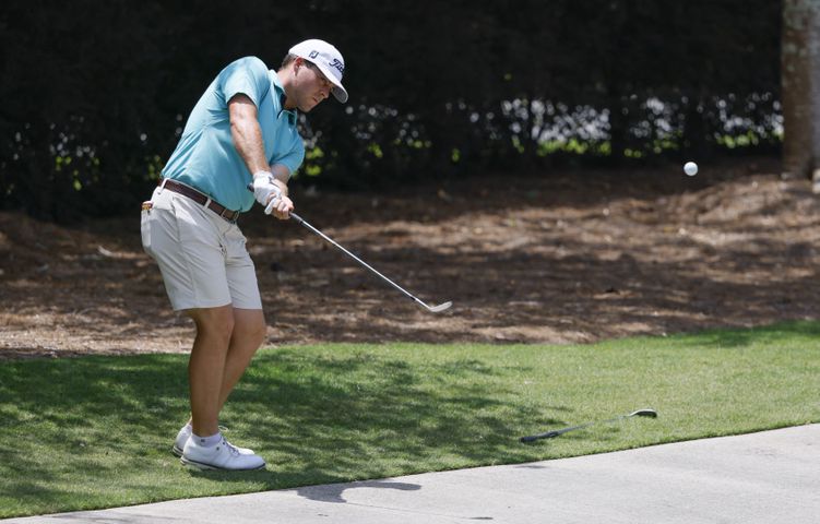 Jake Doggett, Midwestern State University, who finished 12 under par for sixth place, hits from just off the cart path during the final round of the Dogwood Invitational Golf Tournament in Atlanta on Saturday, June 11, 2022.   (Bob Andres for the Atlanta Journal Constitution)