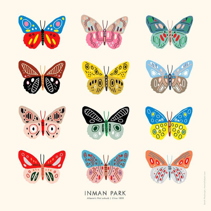 Georgia artist and illustrator Sarah Neuburger created the Inman Park print for the recent 2017 festival. The butterfly is a symbol of the intown neighborhood’s transformation. Contributed by Sarah Neuburger