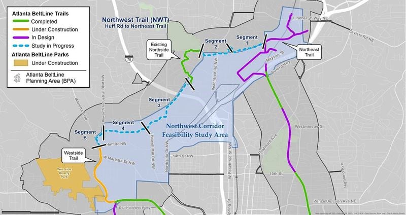 This map shows the northwest portion of the Beltline that will be studied.