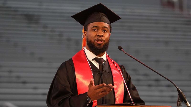 Jack L. Bush III, a 2020 graduate of the University of Georgia, spoke at the commencement ceremony on Oct. 16, 2020. The ceremony was scheduled in May, but postponed to October because of the coronavirus pandemic. PHOTO CREDIT: University of Georgia Marketing & Communications.