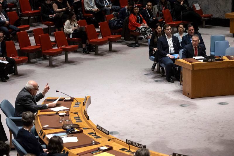 Palestinian Ambassador to the United Nations Riyad Mansour speaks during a Security Council meeting at United Nations headquarters, Thursday, April 18, 2024. (AP Photo/Yuki Iwamura)