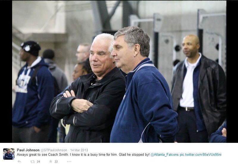 With Falcons coach Mike Smith (a good friend of Johnson's) at Tech's 2013 pro day.