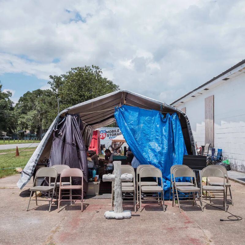 A temporary homeless shelter on G street, Aug, 7, 2023, in Brunswick, GA. (Photo Courtesy of Justin Taylor/The Current GA)