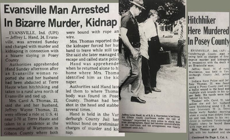 A 1973 news clipping about Jeffrey Lynn Hand is pictured. Terre Haute Police Chief Shawn Keen announced Monday, May 6, 2019, that DNA evidence and familial genealogy has revealed Hand as the likely killer of Pamela Milam 46 years ago on the Indiana State University campus. Milam, 19, was last seen alive the night of Sept. 15, 1972, following a sorority event on campus. The ISU sophomore was found strangled, bound and gagged in the trunk of her car the following day by her family. Hand, who was 23 at the time of Milam’s slaying, killed a hitchhiker nine months later, but was found not guilty by reason of insanity and released in 1976. He was killed by police during a botched kidnapping two years later.