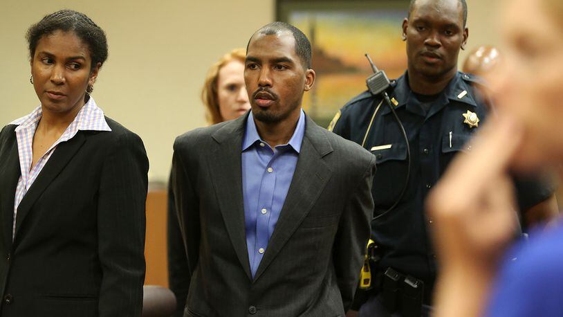 Aeman Presley leaves DeKalb court on May 27, 2015. He eventually confessed to the murders of Karen Pearce and Calvin Gholston in that county. (Ben Gray / AJC file)