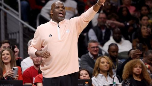 Nate McMillan was named interim coach March 1, 2021 and led the team to a 27-11 record in the final 38 games of the regular season. (Jason Getz/The Atlanta Journal-Constitution/TNS)