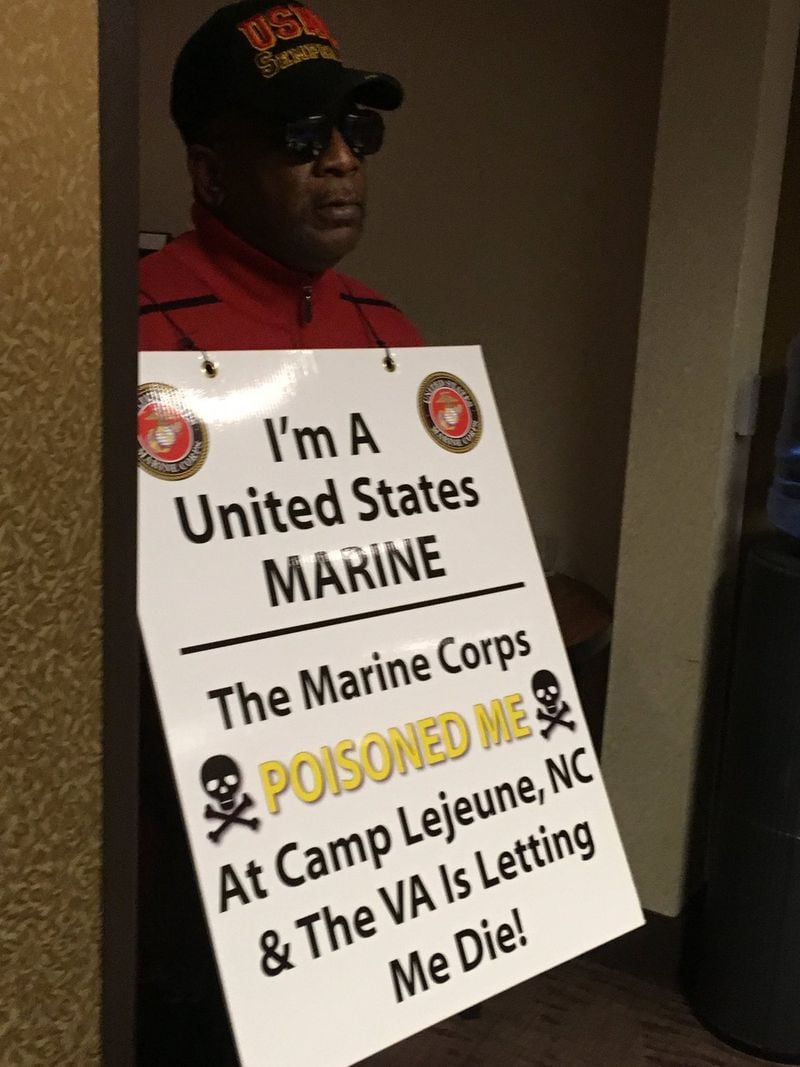 Wayne Hunt, a retired Marine, attends the Lejeune Community Assistance Panel in Atlanta on Feb. 27, 2018. BRAD SCHRADE / BSCHRADE@AJC