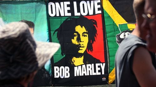 The image of Bob Marley presides over the second day of the 2011 Austin Reggae Festival at Auditorium Shores April 17, 2011.