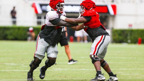 Georgia defensive lineman Nazir Stackhouse (78) has proved to be hard to handle for the Bulldogs' offensive line in preseason camp.  (Tony Walsh/UGA Athletics)
