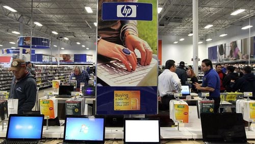 An ad for HP laptops is displayed at a Best Buy store June 1, 2010 in San Francisco, California.