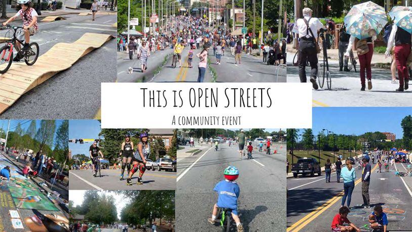A slide from a Roswell Moves! presentation depicts the bike-friendly activities that will close Canton Street in historic downtown Roswell much of the day April 29. BIKE ROSWELL