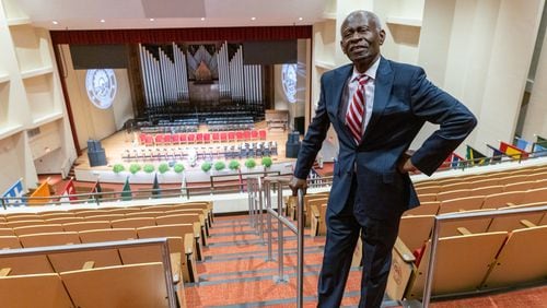 Dean Lawrence Carter stands on the balcony as he talks about the renovation of the Martin Luther King Jr. International Chapel on the Morehouse College campus Tuesday, October 11, 2022. (Steve Schaefer/steve.schaefer@ajc.com)