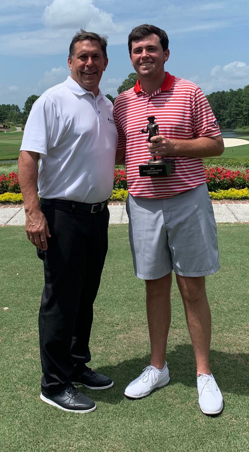 When Spencer Ralston (R) posed with Steve Wilmot and the winner's trophy at the Players Amateur last July, he thought playing in the RBC Heritage Tournament in April was a done deal. But the PGA canceled that tournament along with seven others this week. (Family photo)