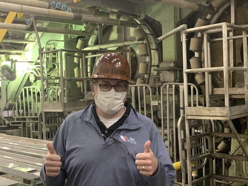 John Patteson, at the Proctor & Gamble plant in Albany, helps make toilet paper. Proctor & Gamble was able to increase production by 20% during the virus-caused shortage. Courtesy of Proctor&Gamble.