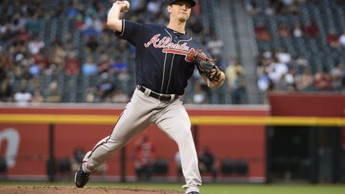Mike Soroka #40 of the Atlanta Braves delivers a pitch in the first inning of the MLB game against the Arizona Diamondbacks at Chase Field on May 09, 2019 in Phoenix, Arizona. (Photo by Jennifer Stewart/Getty Images)