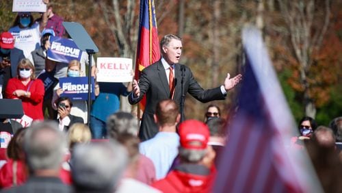 Sen. David Perdue speaks to supporters Friday, Nov. 20, in Canton, Georgia. (Jason Armond/Los Angeles Times/TNS)