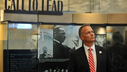 Take a look at photos of Mark Richt the man, not necessarily the football coach. In this photo, Mark Richt watches a video in the Martin Luther King Jr. Visitor Center at the National Historic Site Friday September 2, 2011. UGA football players and coaches visited the site. Brant Sanderlin bsanderlin@ajc.com
