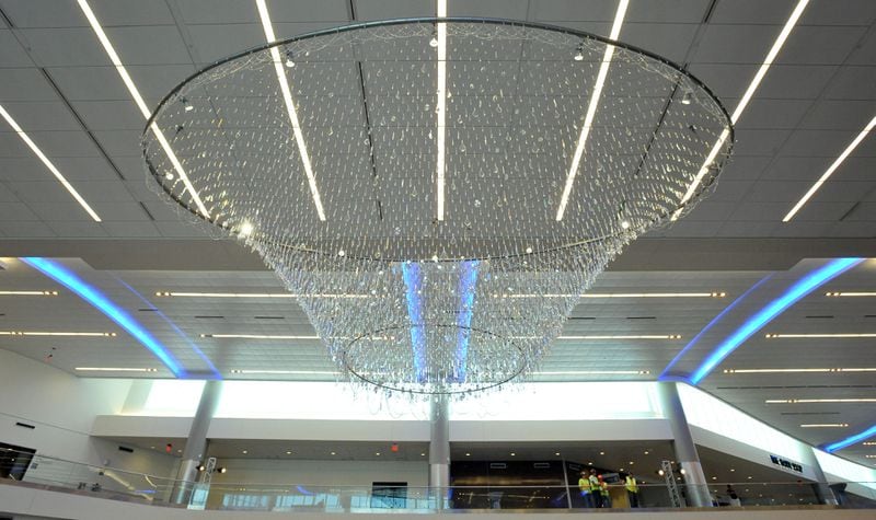 A Swarovski crystal chandelier hangs in the international terminal at Hartsfield-Jackson International Airport.