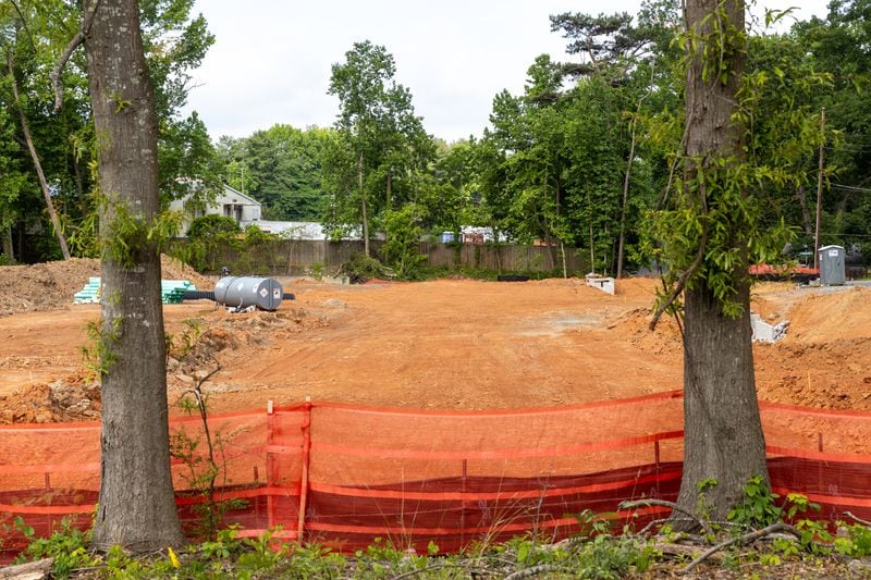 The site of a future 16-unit townhome project in Forest Park is seen on Tuesday, May 16, 2023. (Arvin Temkar / arvin.temkar@ajc.com)