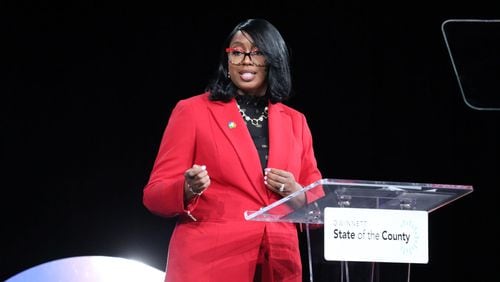 Gwinnett County Commission Chairwoman Nicole Love Hendrickson delivered her 2022 state of the county address on Thursday morning in Lawrenceville. SPECIAL PHOTO