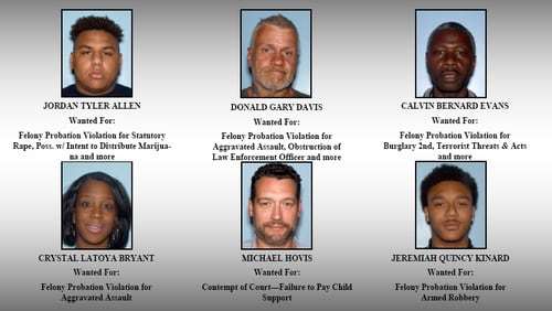 The Gwinnett County Sheriff's Office is seeking these six suspects on outstanding warrants.