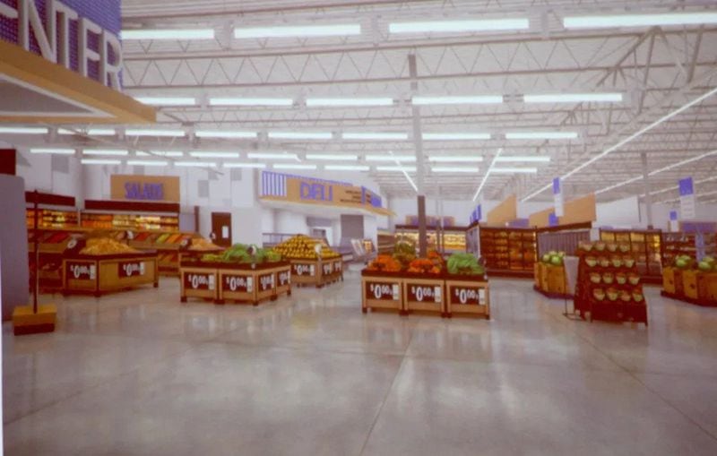 A large produce section along and full-service deli as illustrated here will be what people see when entering the Walmart Neighborhood Market in Vine City. The store will sell meat and dairy and have a bakery. Household supplies and personal items will also be available. (Courtesy of Walmart)