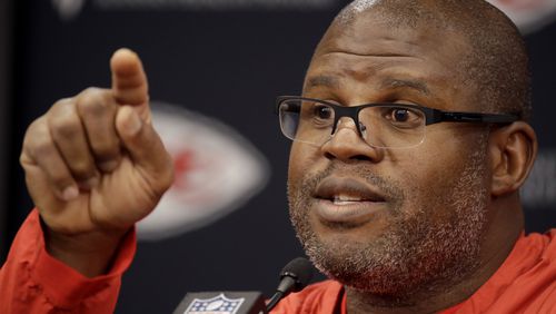 Kansas City Chiefs offensive coordinator Eric Bieniemy addresses the media during an NFL football news conference Thursday, Jan. 23, 2020, at Arrowhead Stadium in Kansas City, Mo. The Chiefs will face the San Francisco 49ers in Super Bowl 54.