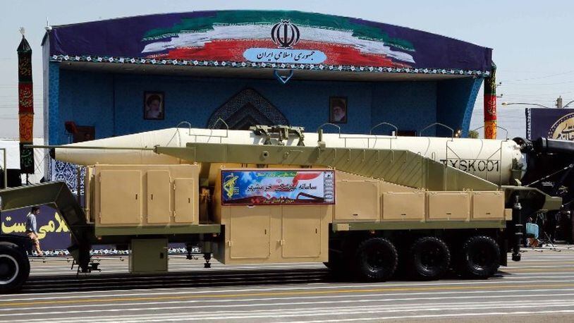 The new Iranian missile, called Khorramshahr, was showcased during a military parade Friday in Tehran.