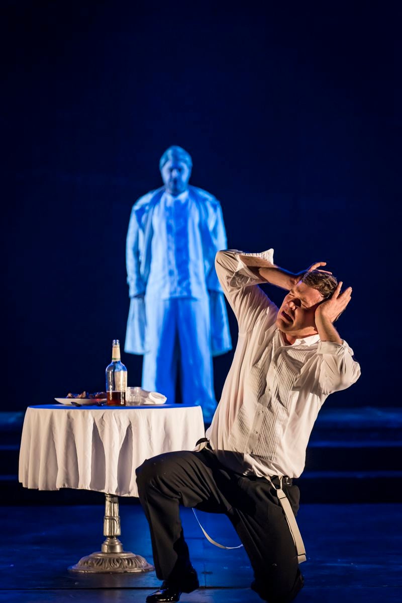Swanson’s Don Giovanni is haunted by the ghost of the man he killed, the Commendatore, sung by George Andguladze