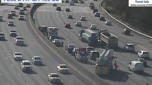 A three-car crash after a pursuit was reported on I-285 West. (Credit: Georgia Department of Transportation)