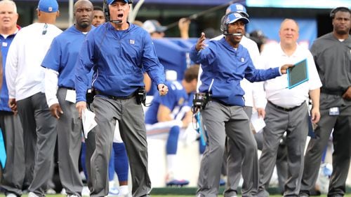 Giants head coach Pat Shurmur reacts after a personal foul called on Janoris Jenkins in the second quarter against the New Orleans Saints Sept. 30, 2018, at MetLife Stadium in East Rutherford, N.J.