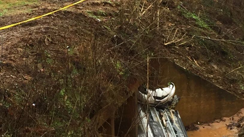 Despite this wreck, the 87-year-old driver went on to her job at a restaurant after being rescued near Holly Springs on Thursday, Dec. 24, 2015. (Cherokee County Fire Department)