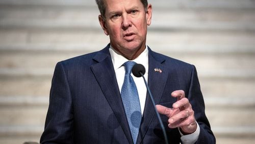 Governor Brian P. Kemp speaks at a press conference at the state capital on Tuesday, November 8, 2020.  STEVE SCHAEFER FOR THE ATLANTA JOURNAL-CONSTITUTION