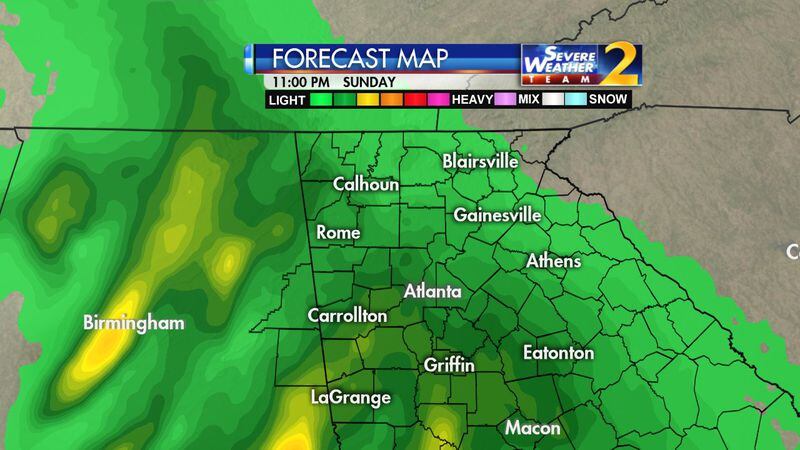 The next possibility for rain is Sunday, when there is a 30 percent chance. (Credit: Channel 2 Action News)